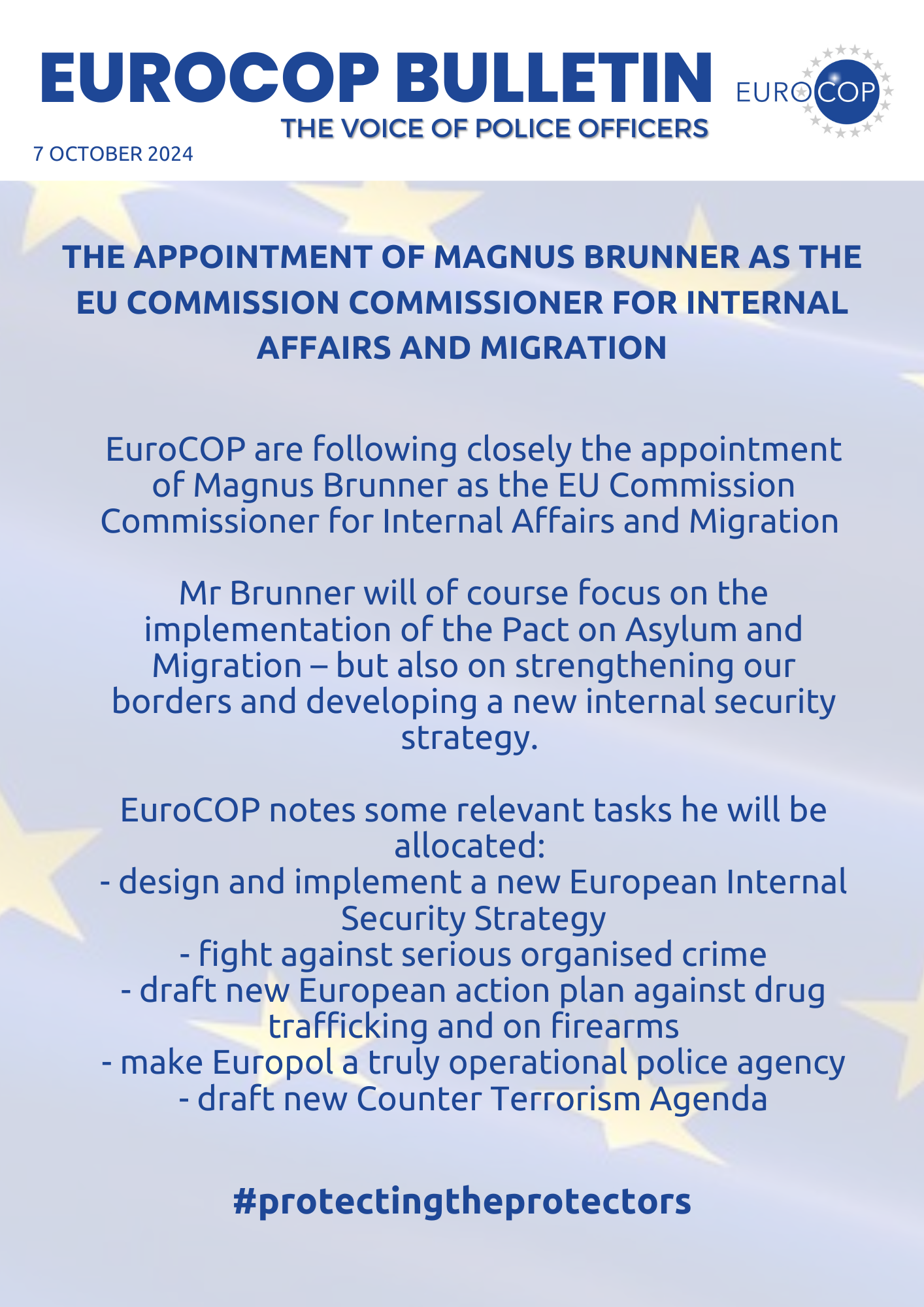 THE APPOINTMENT OF MAGNUS BRUNNER as the EU Commission Commissioner for Internal Affairs and Migration