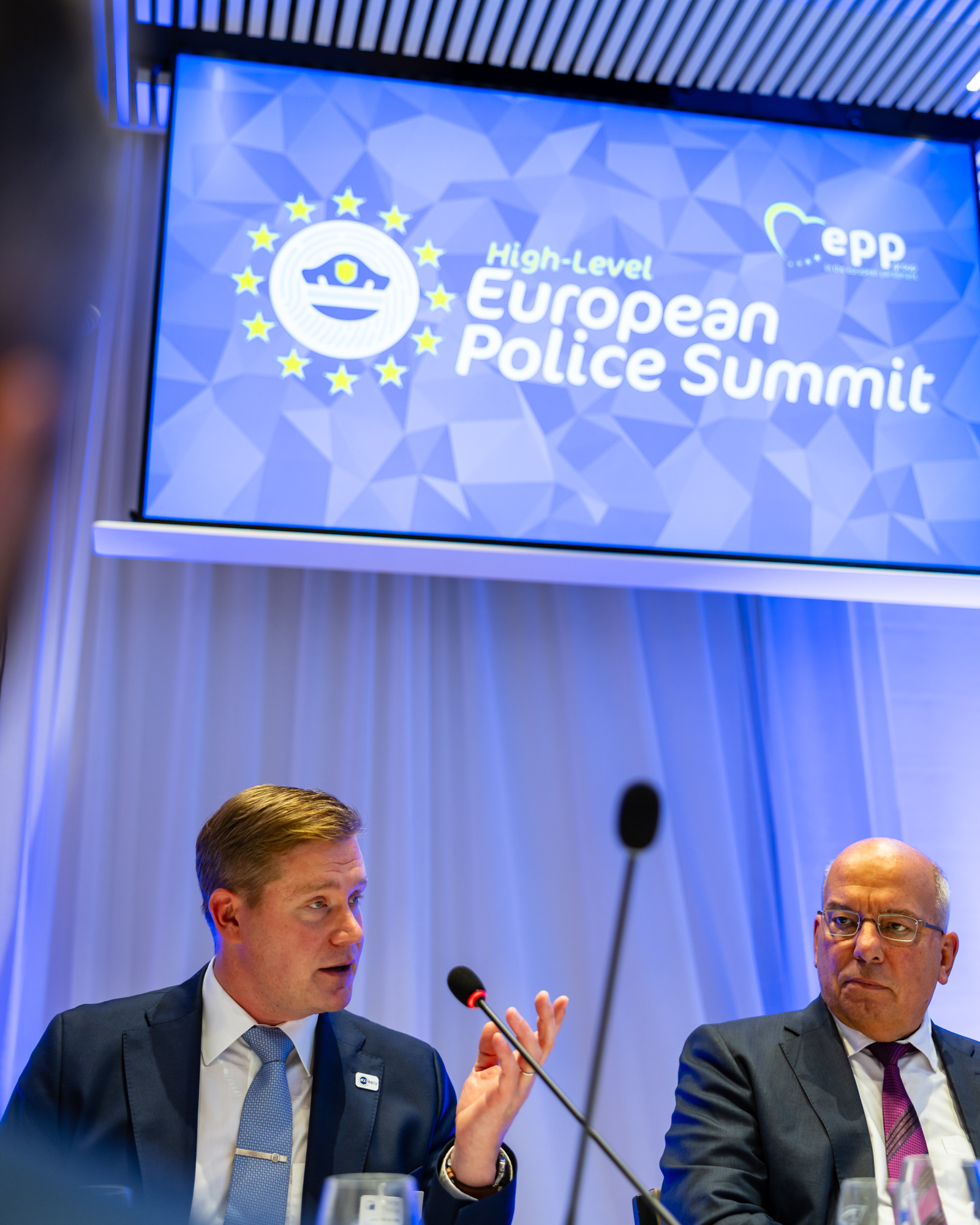 Jonne Rinne, President of EuroCOP addresses the EPP Group High-Level Police Summit in the European Parliament