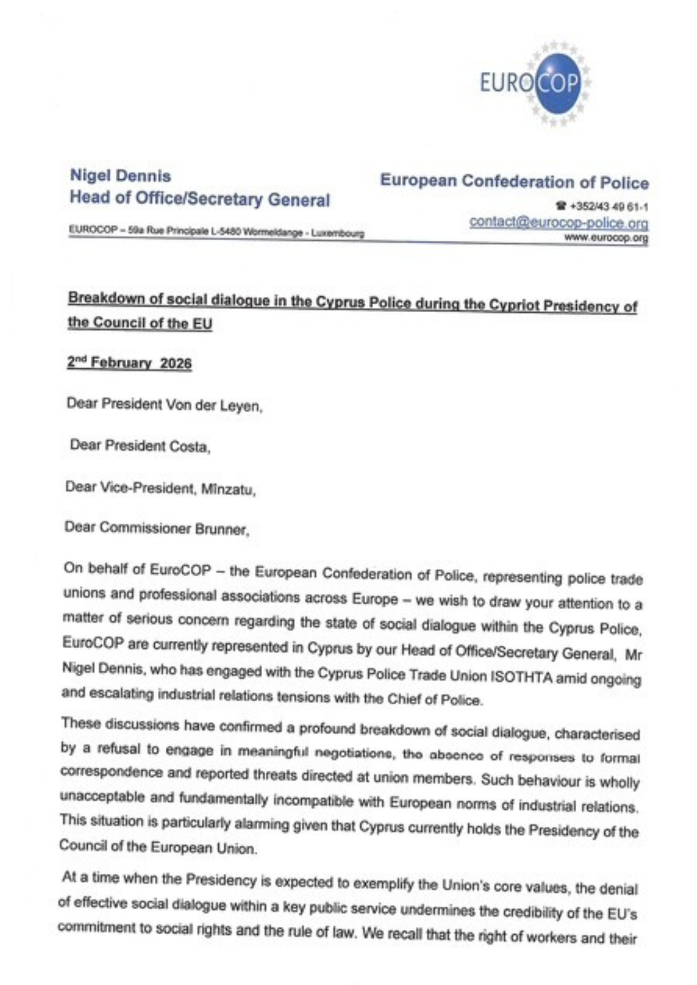 The breakdown of Social Dialogue in the Cyprus Police during the Cypriot Presidency of the Council of the EU
