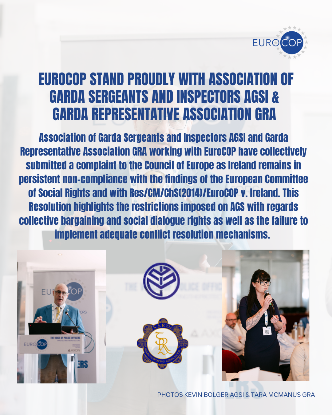 EuroCOP stand proudly with Association of Garda Sergeants and Inspectors AGSI & Garda Representative Association GRA